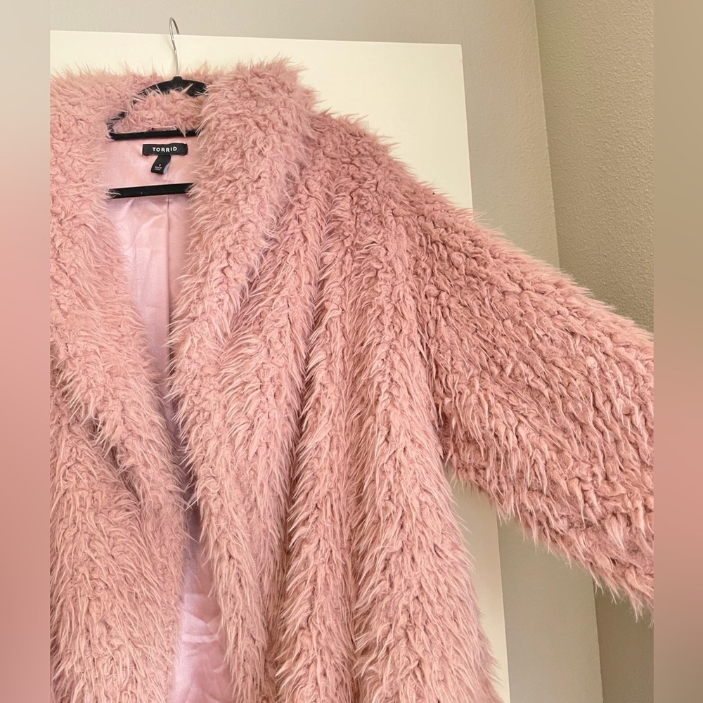Torrid Sherpa Drape Front Jacket Mauve Pink 1X 14-16 Fluffy Cozy Neutral Rave - Picture 5 of 13